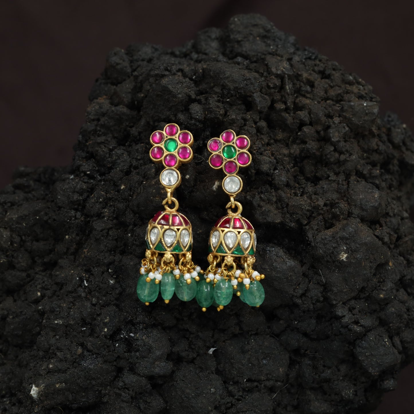 Premium Bloom Jadau Jumka with Dome Drop Pattern
