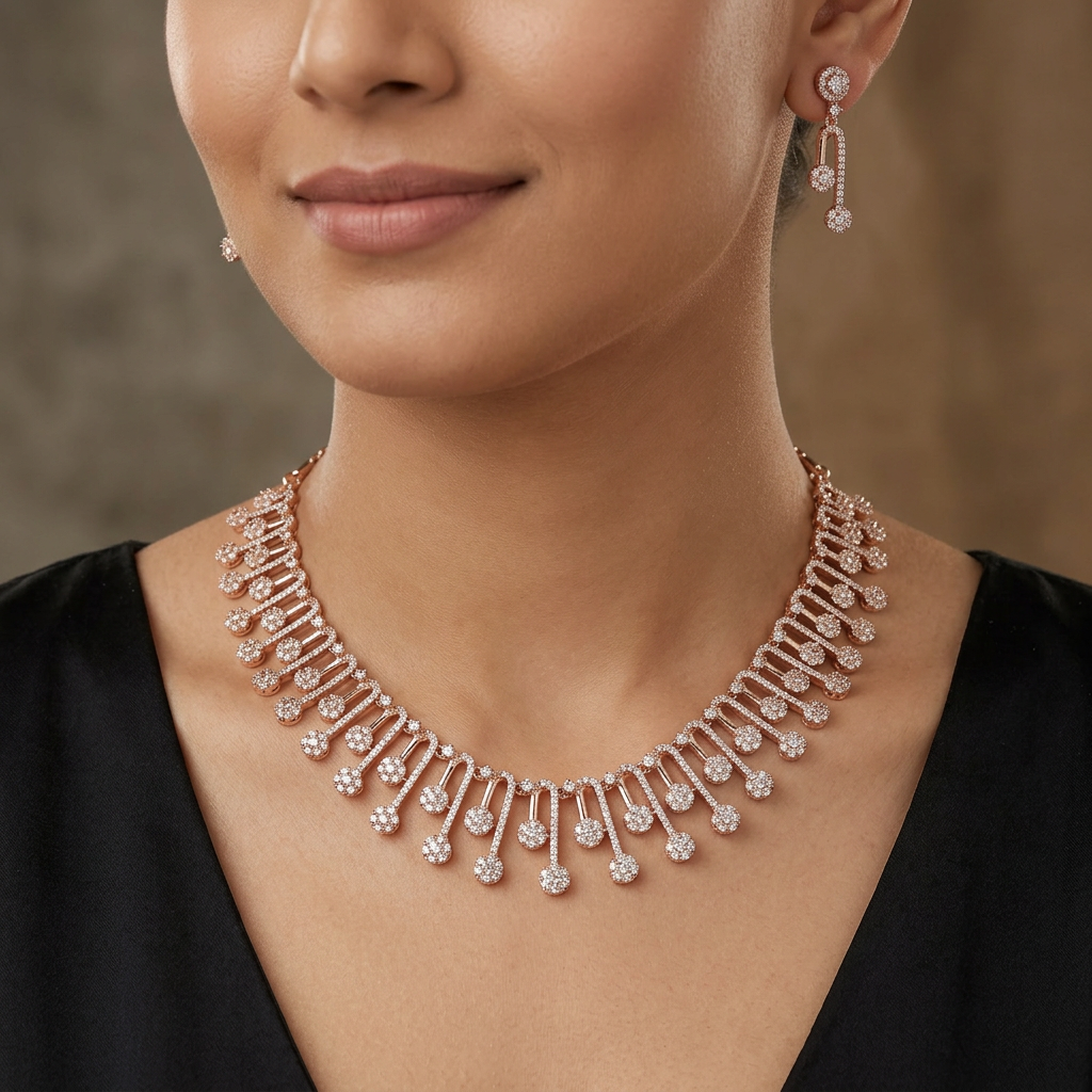 Dangling Fringe Necklace with Rounded Drop Border Styling