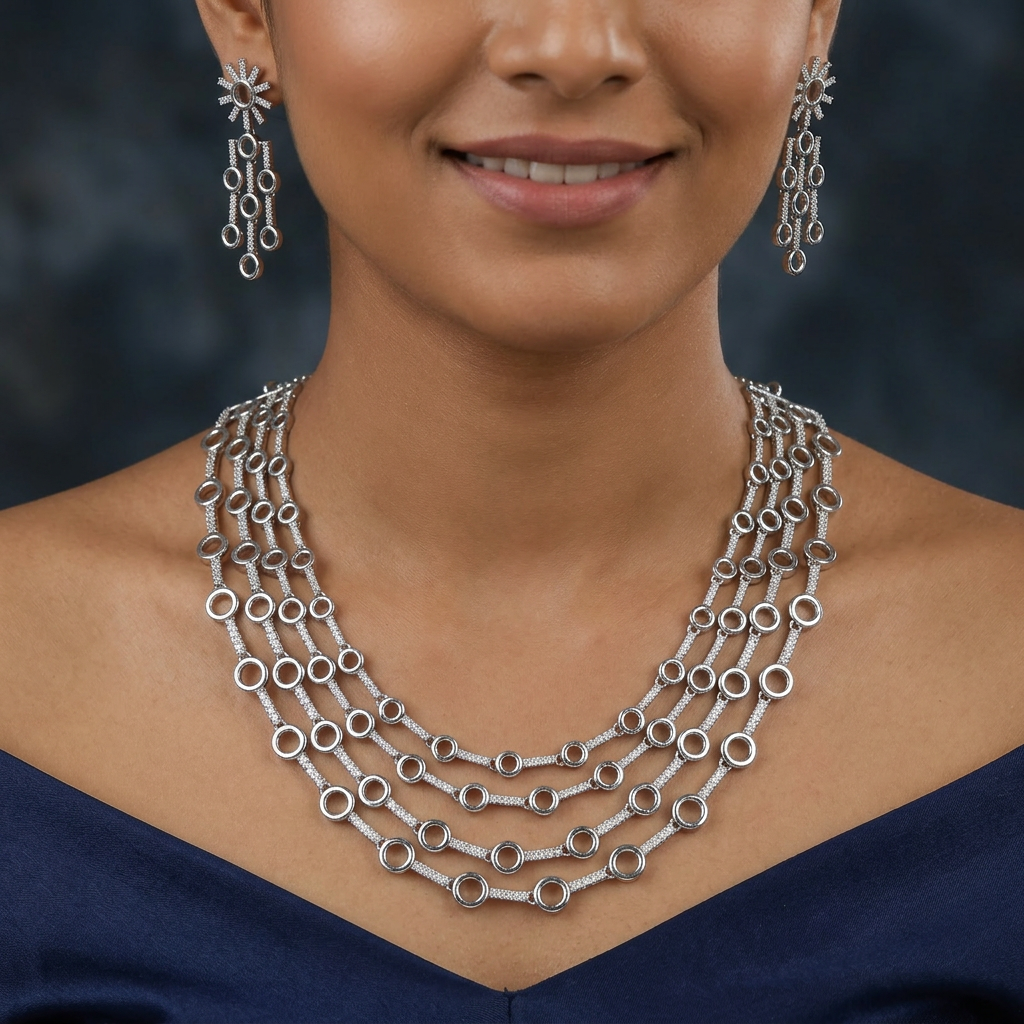 Circular Link Necklace with Triple Layer Border Styling