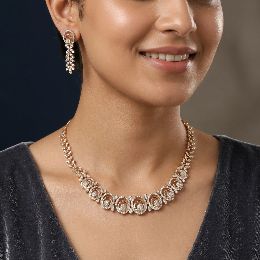 Serene Leaf Necklace with Symmetrical Oval Arrangement