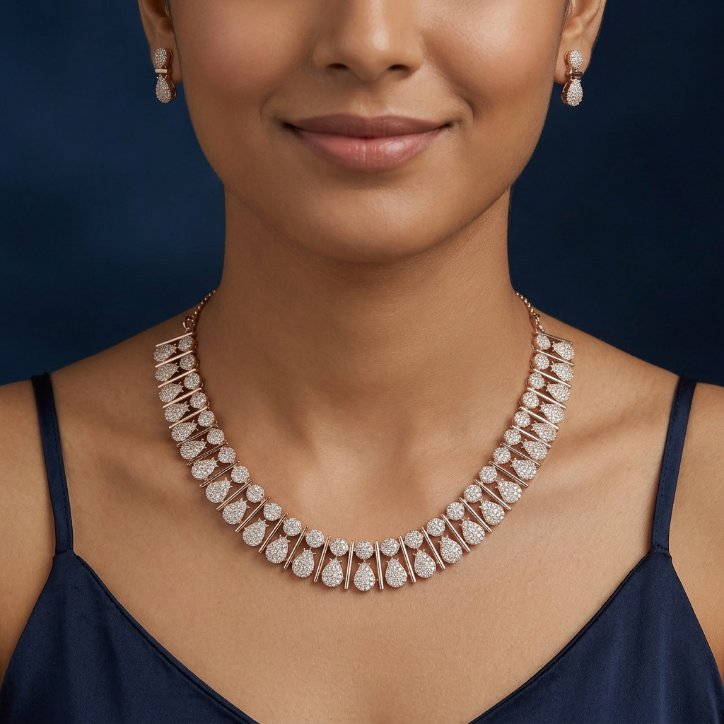 Ornate Bridal Necklace with Structured Surface Alignment