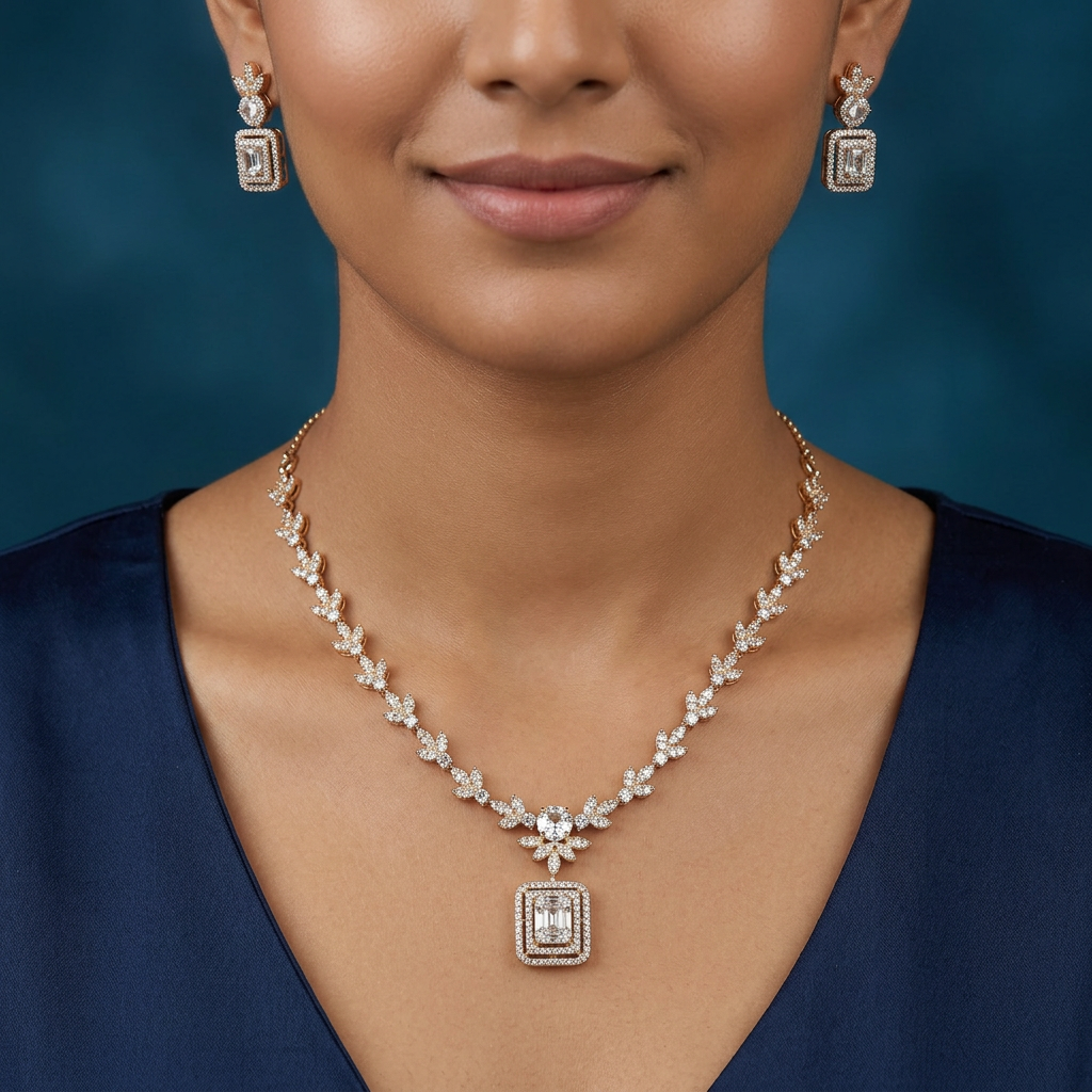 Grand Floral Necklace with Square Pendant Styling