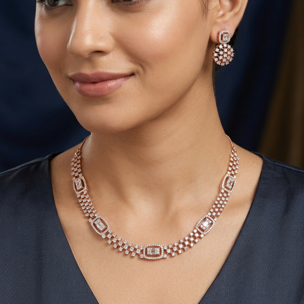 Rectangular Frame GJ Necklace with Twin Border Styling