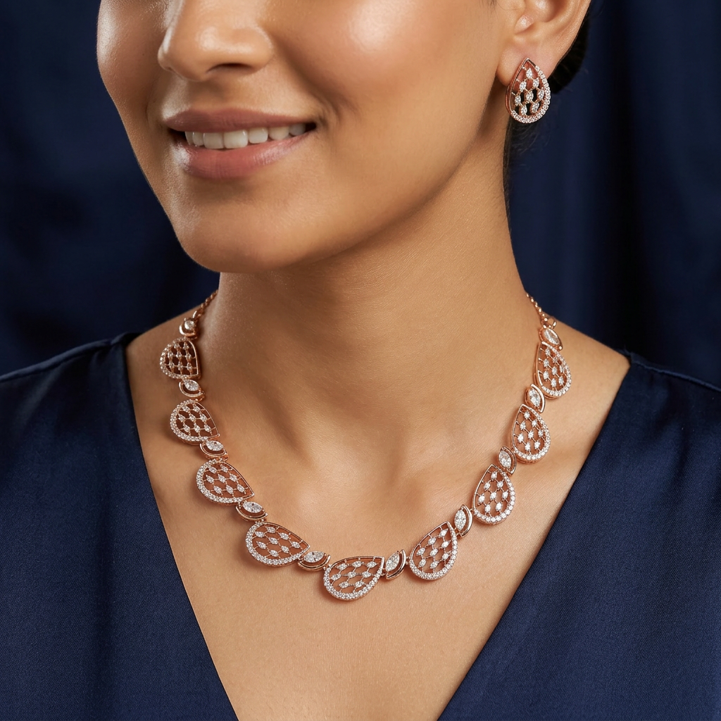 Grand Marquise Garland GJ Necklace with Lattice Arrangement