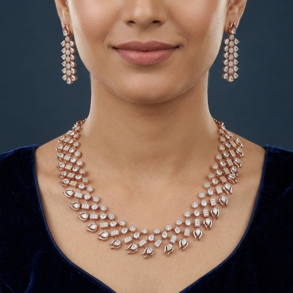 Royal Grid Garland Necklace with Hanging Curve Arrangement