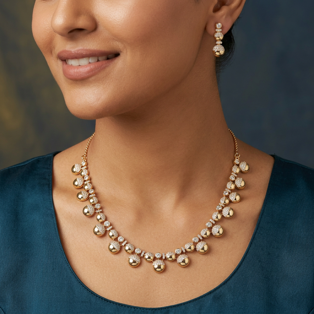 Golden Bead GJ Necklace with Alternating Border Styling