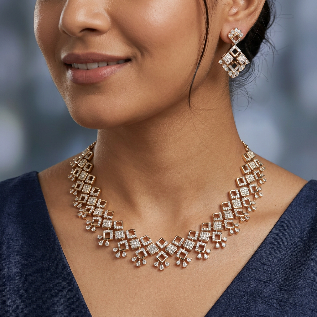 Elegant Square Flow Necklace with Structured Garland Styling