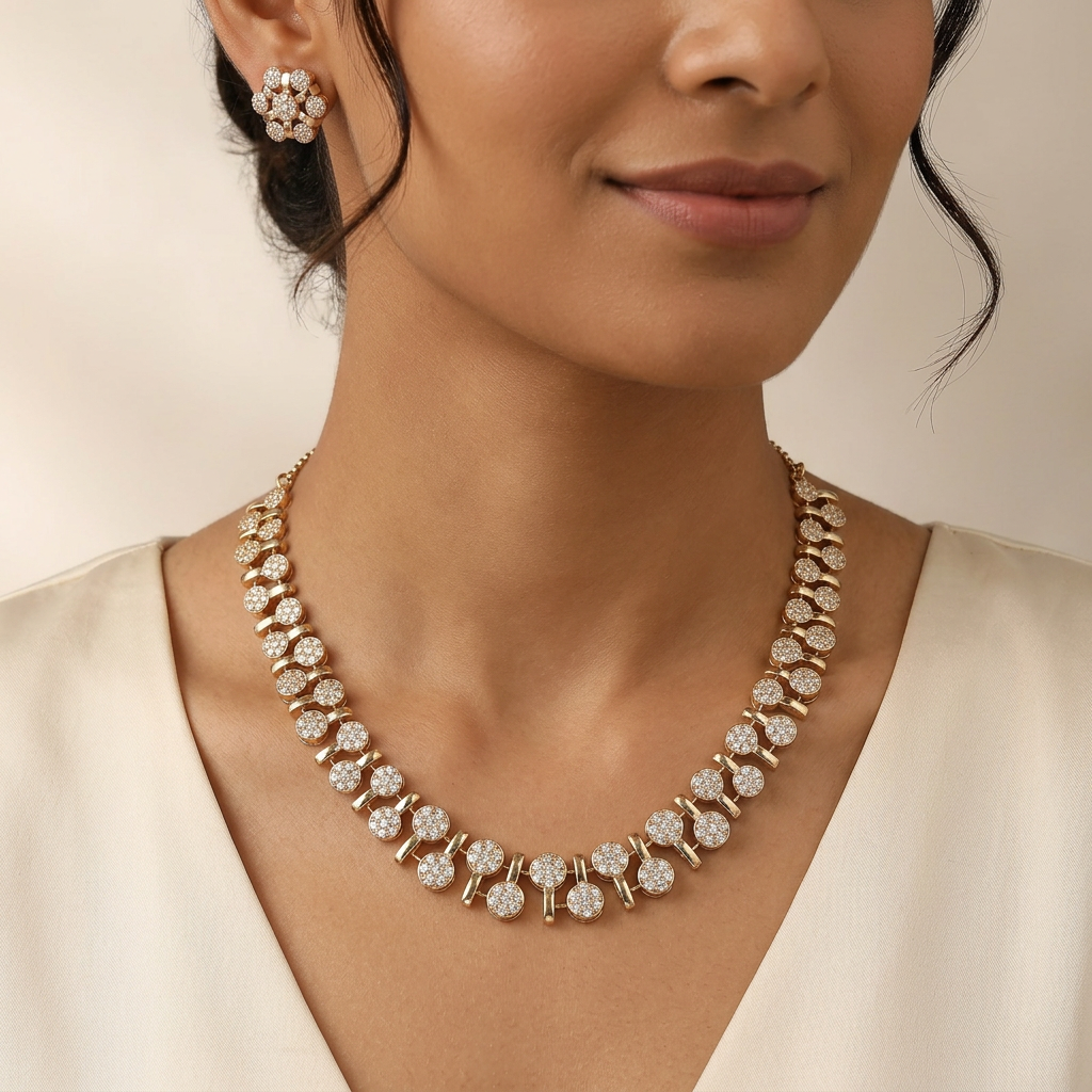 Circular Cluster GJ Necklace with Alternating Link Styling