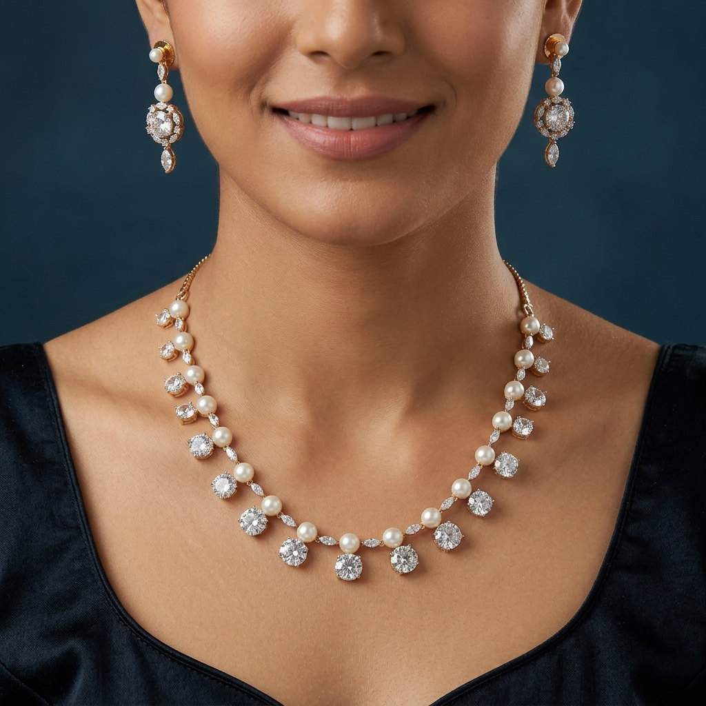Grand Pearl Garland GJ Necklace with Hanging Round Layout
