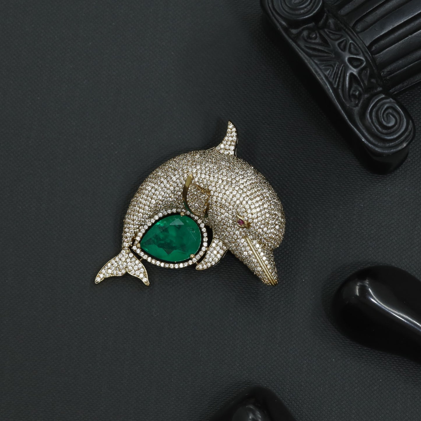 Royal Dolphin Brooch with Curved Fin Detailing