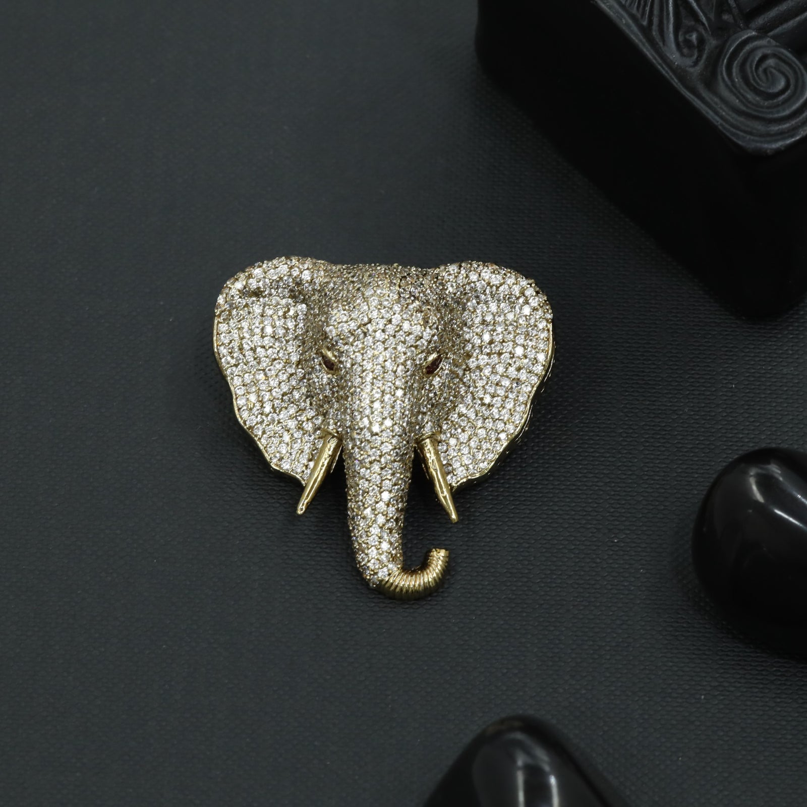 Signature Tusker Brooch with Ornamental Contour Detailing