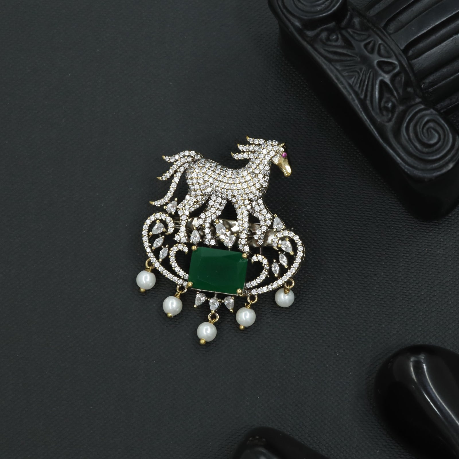 Luxury Horse Brooch with Ornamental Scroll Framework