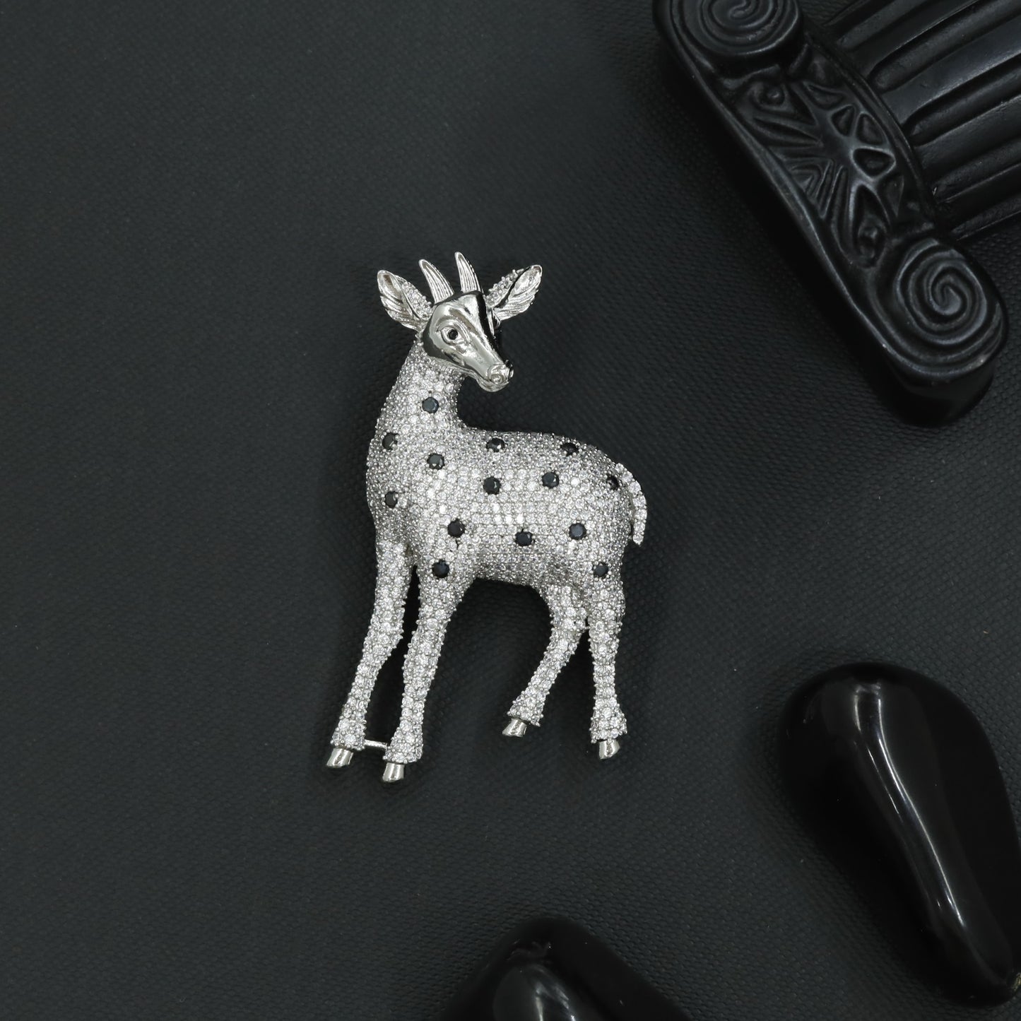 Royal Deer Brooch with Standing Silhouette Detailing