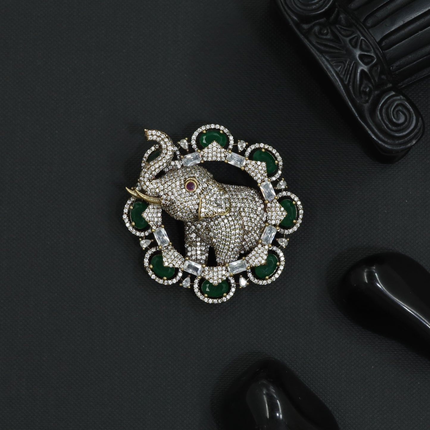 Premium Tusker Victorian Brooch with Elevated Frame Detailing