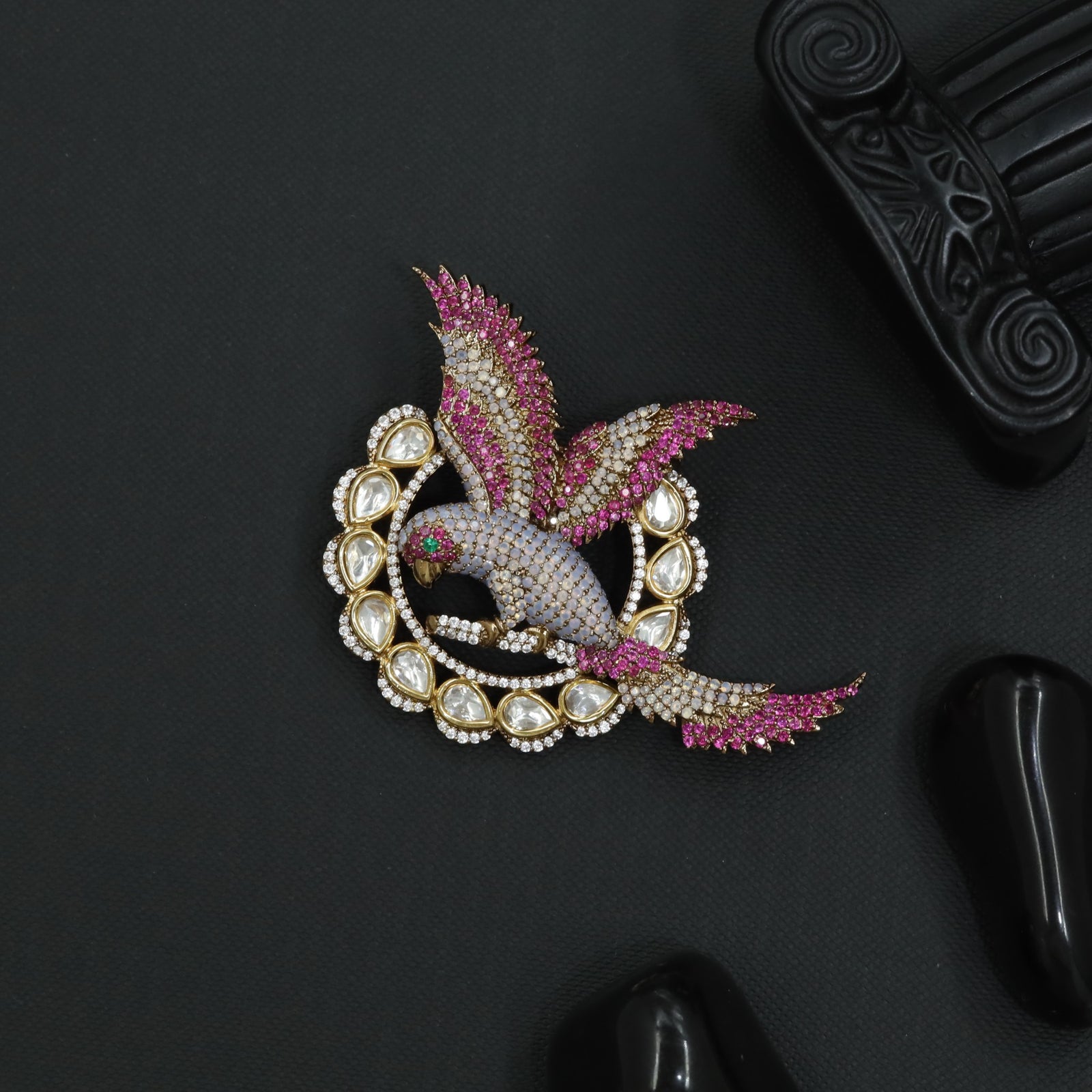 Classic Parrot Victorian Brooch with Ornamental Frame Styling