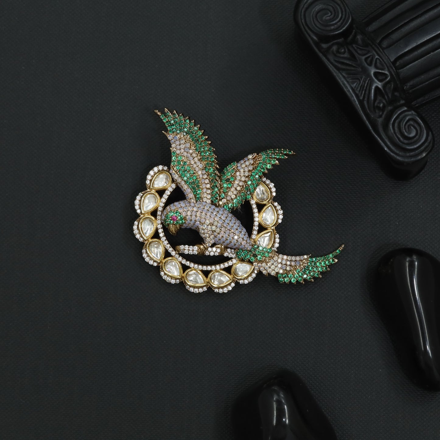 Classic Parrot Victorian Brooch with Ornamental Frame Styling