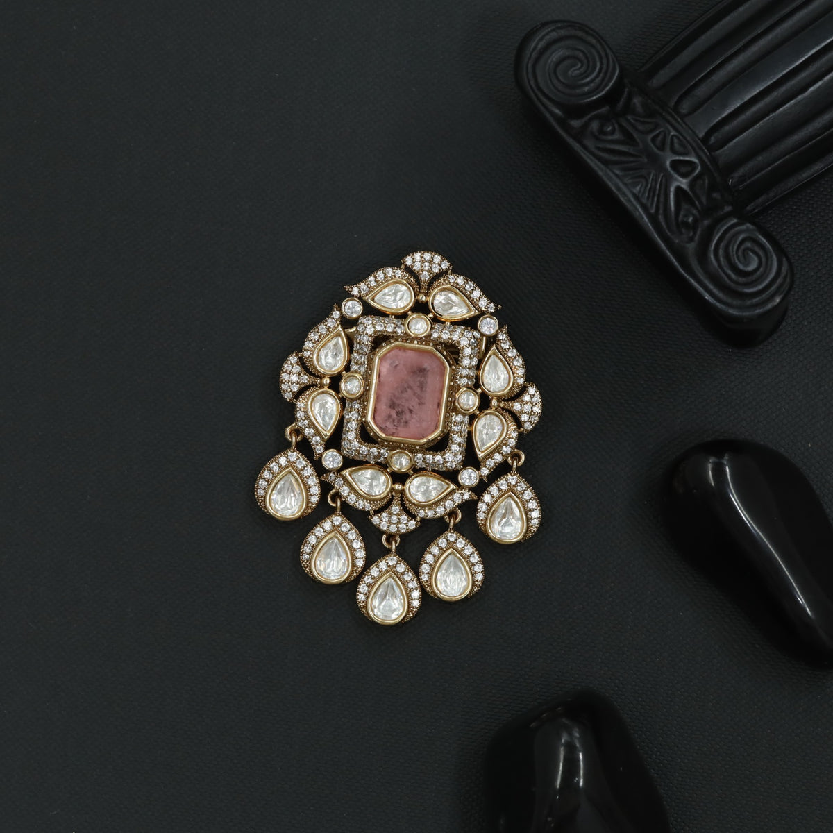 Cushion Center Victorian Brooch with Floral Cluster Border