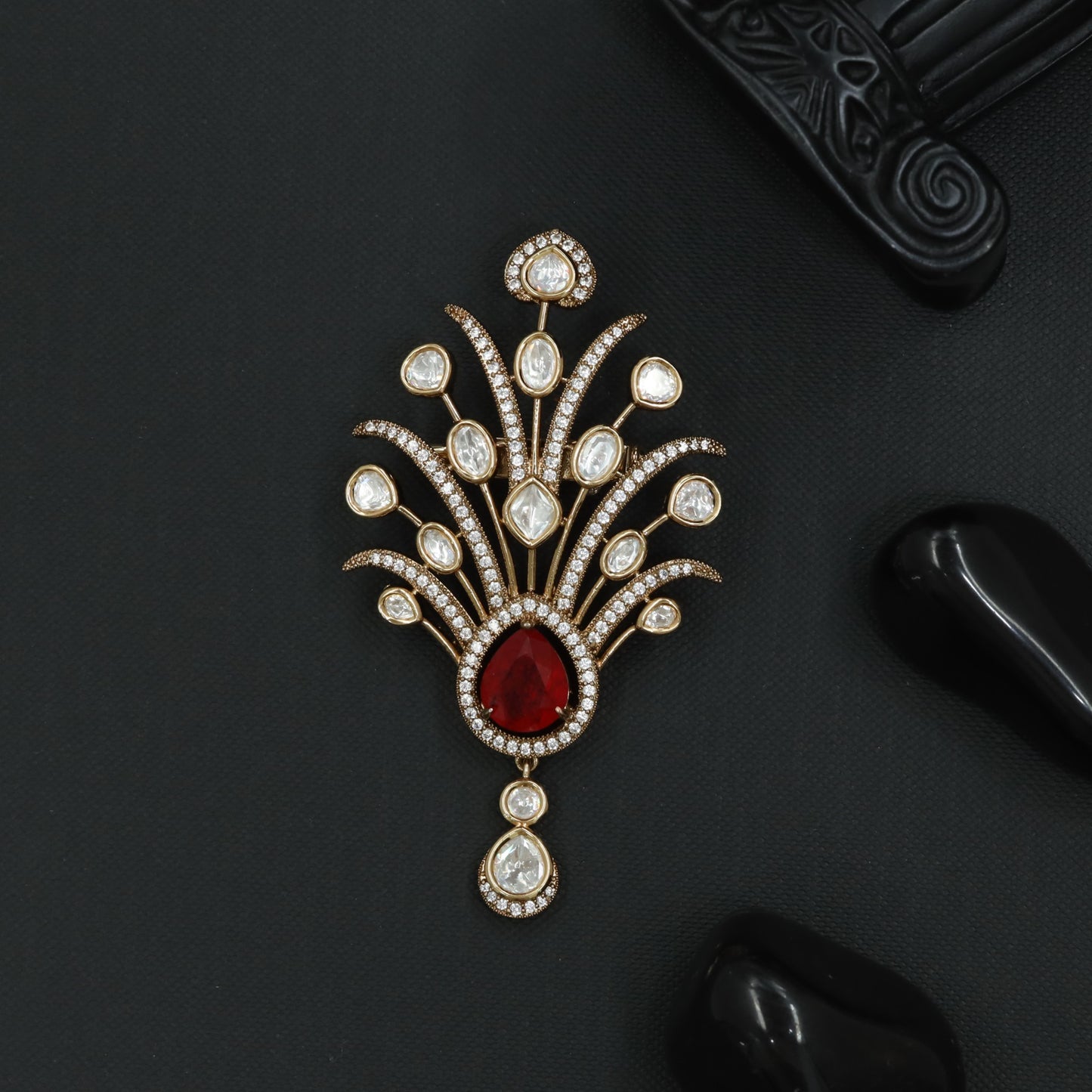 Aurora Vine Victorian Brooch with Fan Spray Crystal Detailing