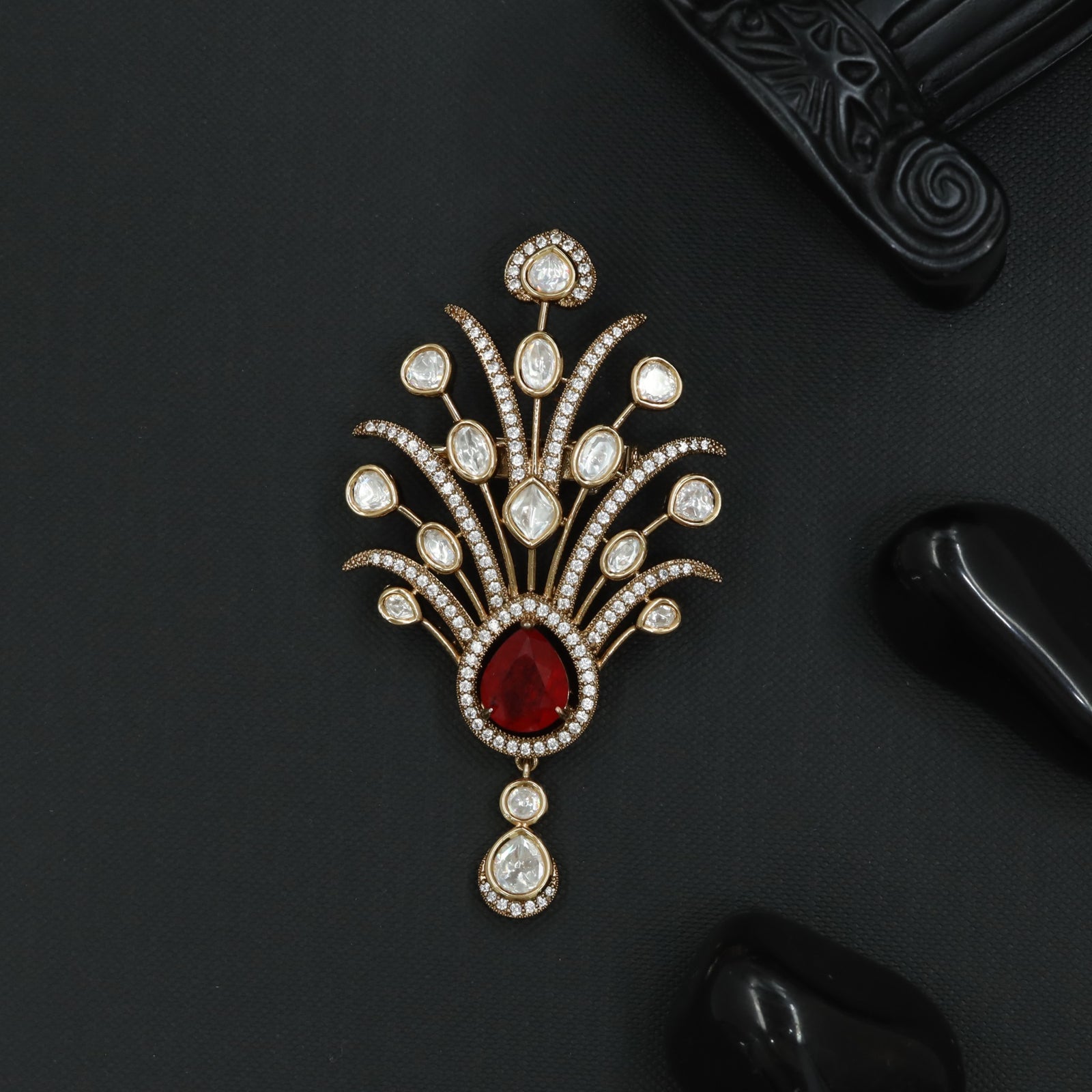 Aurora Vine Victorian Brooch with Fan Spray Crystal Detailing