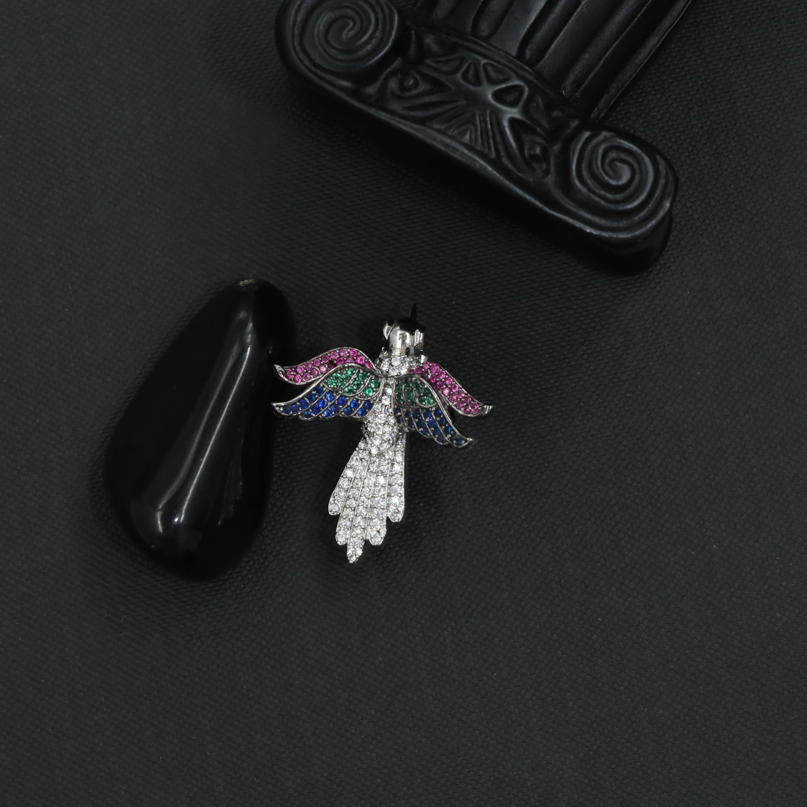 Rainbow Bird Brooch featuring Spread Wing Silhouette and Pavé Surface