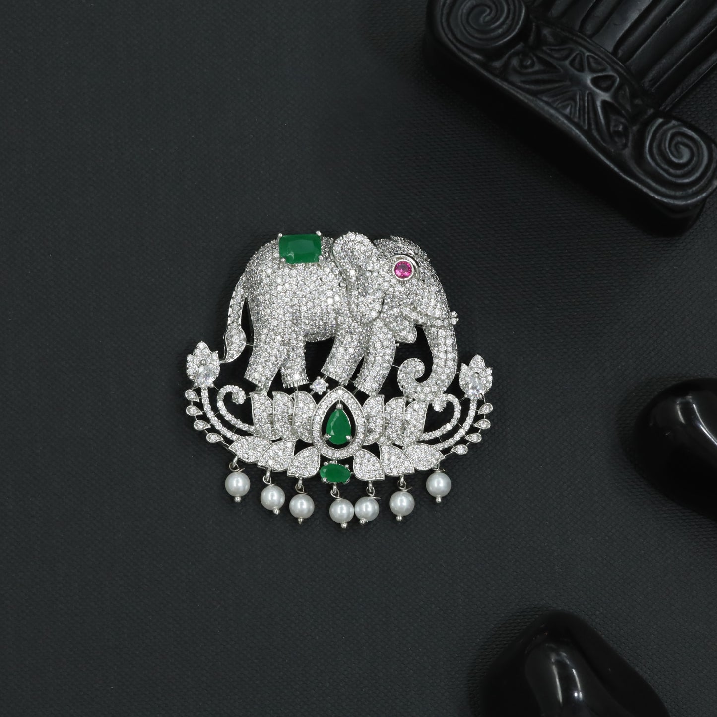Sculpted Safari Brooch showcasing Decorative Elephant Frame Styling