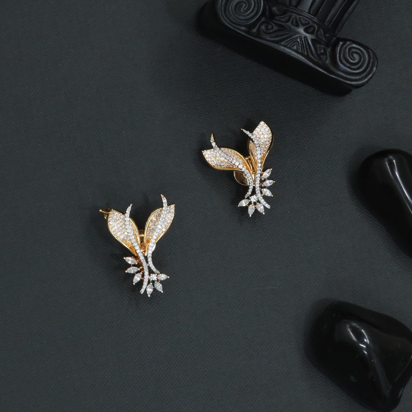 Flare Bloom Stud with Open Leaf Contours