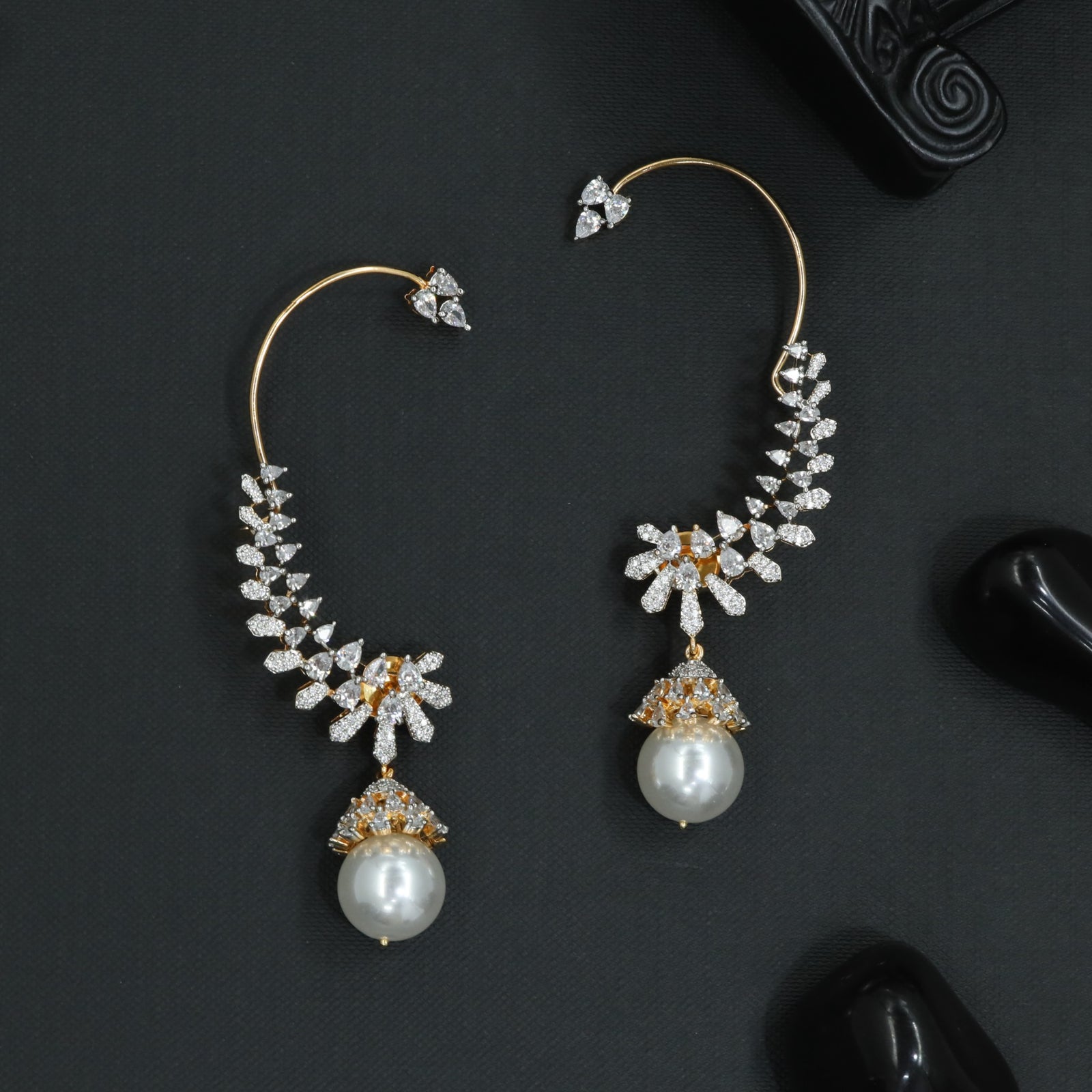 Avenue Bloom Earcuff with Hanging Pearl Drop