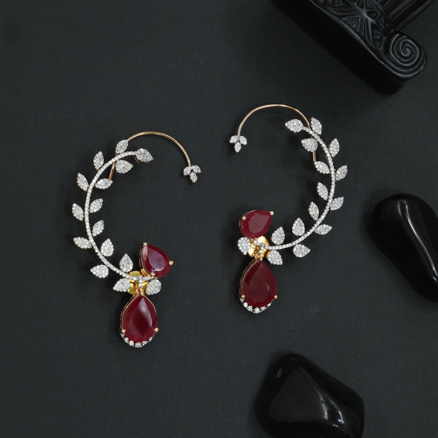 Ornamental Vine Earcuff with Sculpted Botanical Contours