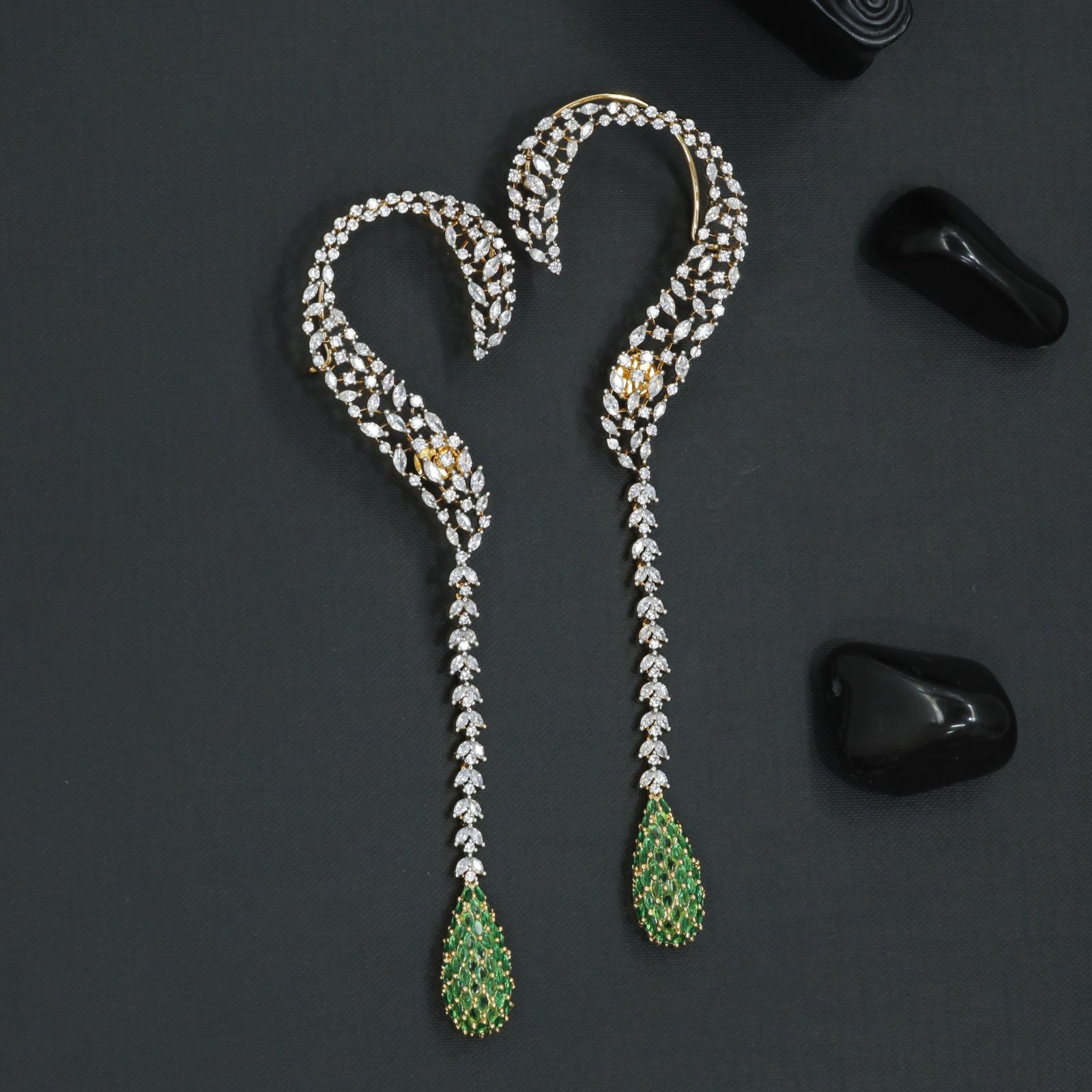 Ivory Stream Earcuff with Cascading Chain Layout