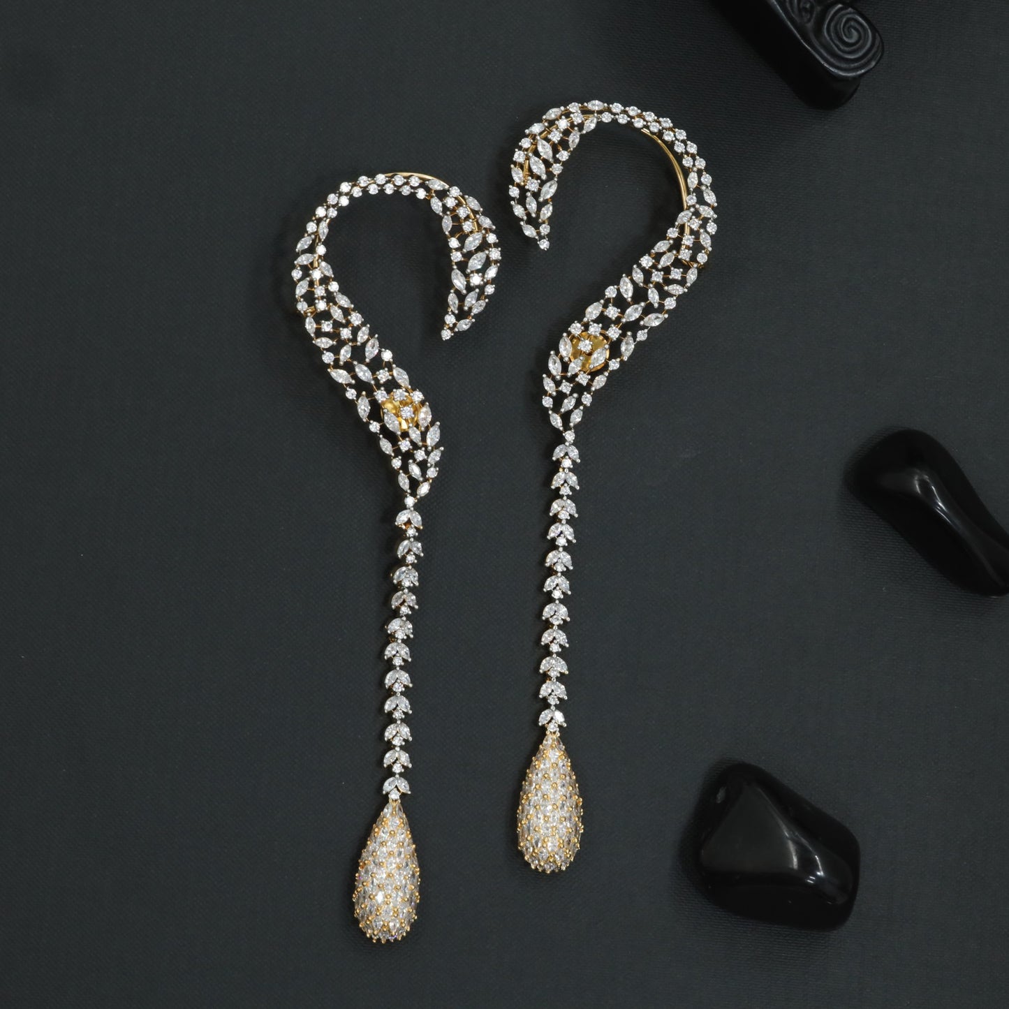 Ivory Stream Earcuff with Cascading Chain Layout