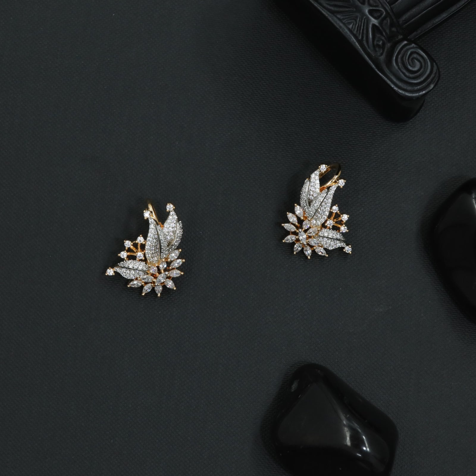 Crystal Vine Stud with Curved Botanical Styling