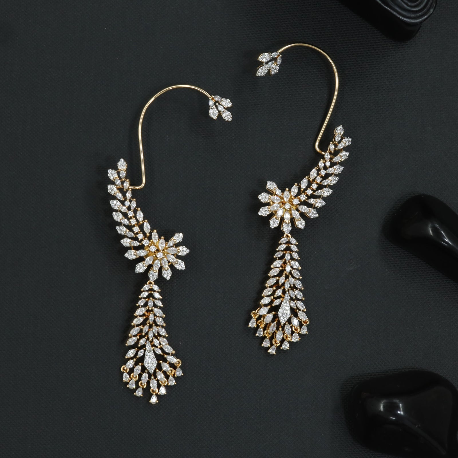 Jasmine Wing Earcuff with Hanging Leaf Tassels