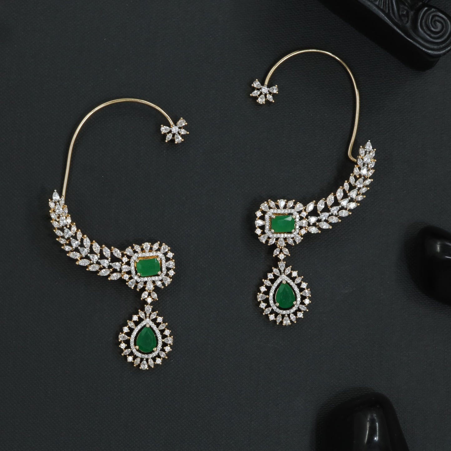 Fluted Wing Earcuff with Tapered Teardrop Pendant