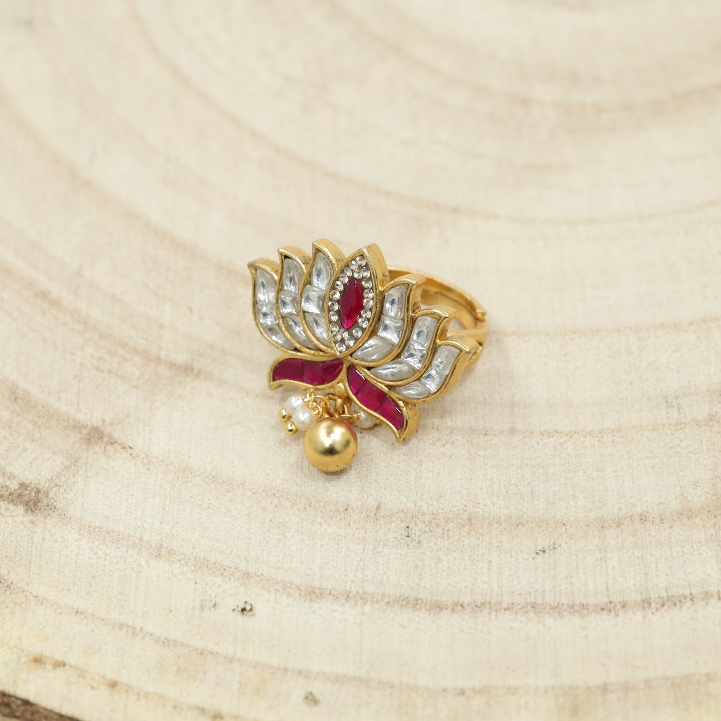 Traditional Lotus Bloom Pattern Jadau Finger Ring