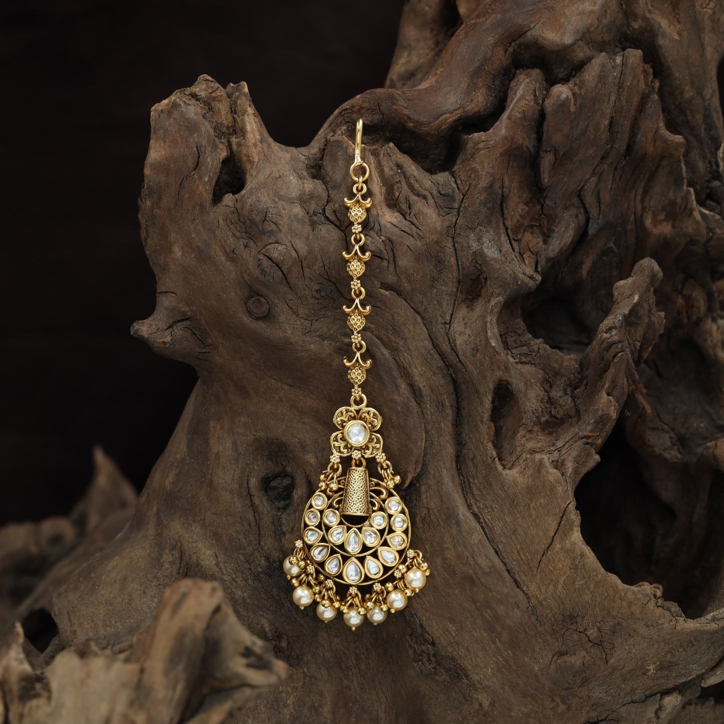 Traditional Border Work Antique Tikka With Drop Pendant Styling