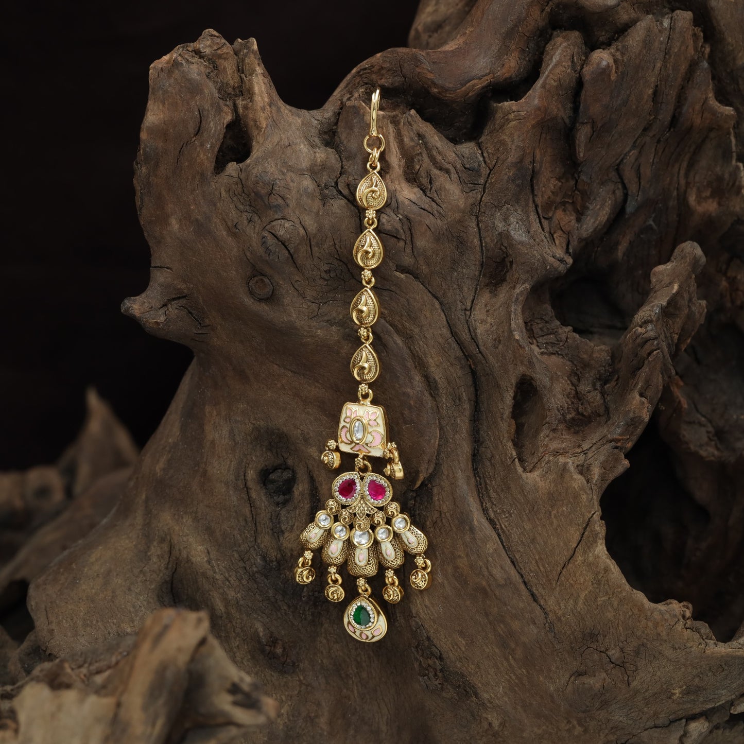 Designer Paisley Pattern Antique Tikka With Hanging Drops