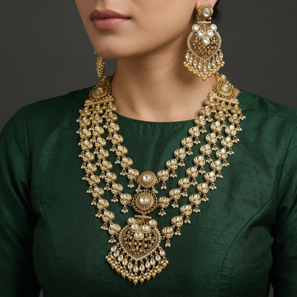 Premium Ornamental Kundan Long Haara With Pendant Work