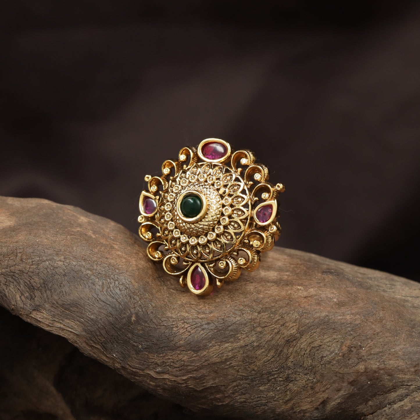Heritage Circular Filigree Antique Finger Ring With Open Scrollwork Border