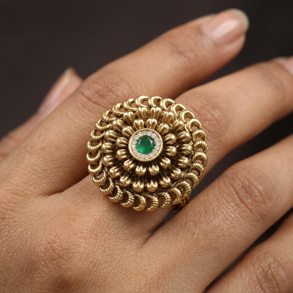 Luxury Oval Centre Antique Finger Ring With Sculpted Spiral Detailing