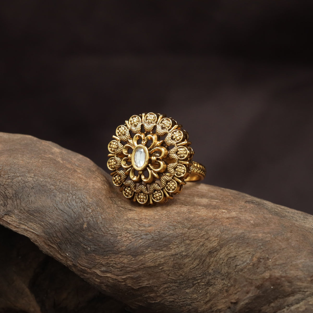 Cultural Antique Finger Ring with Ornamental Gemstone Highlights