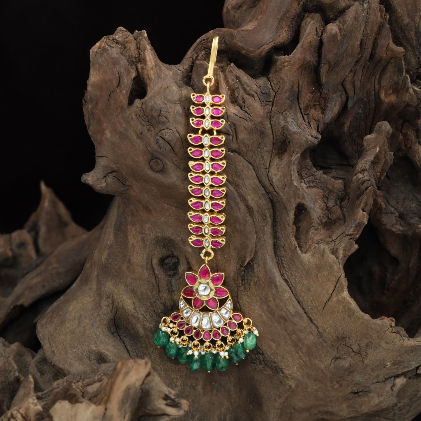 Circular Link Jadau Tikka with Pendant Fringe and Hanging Beads