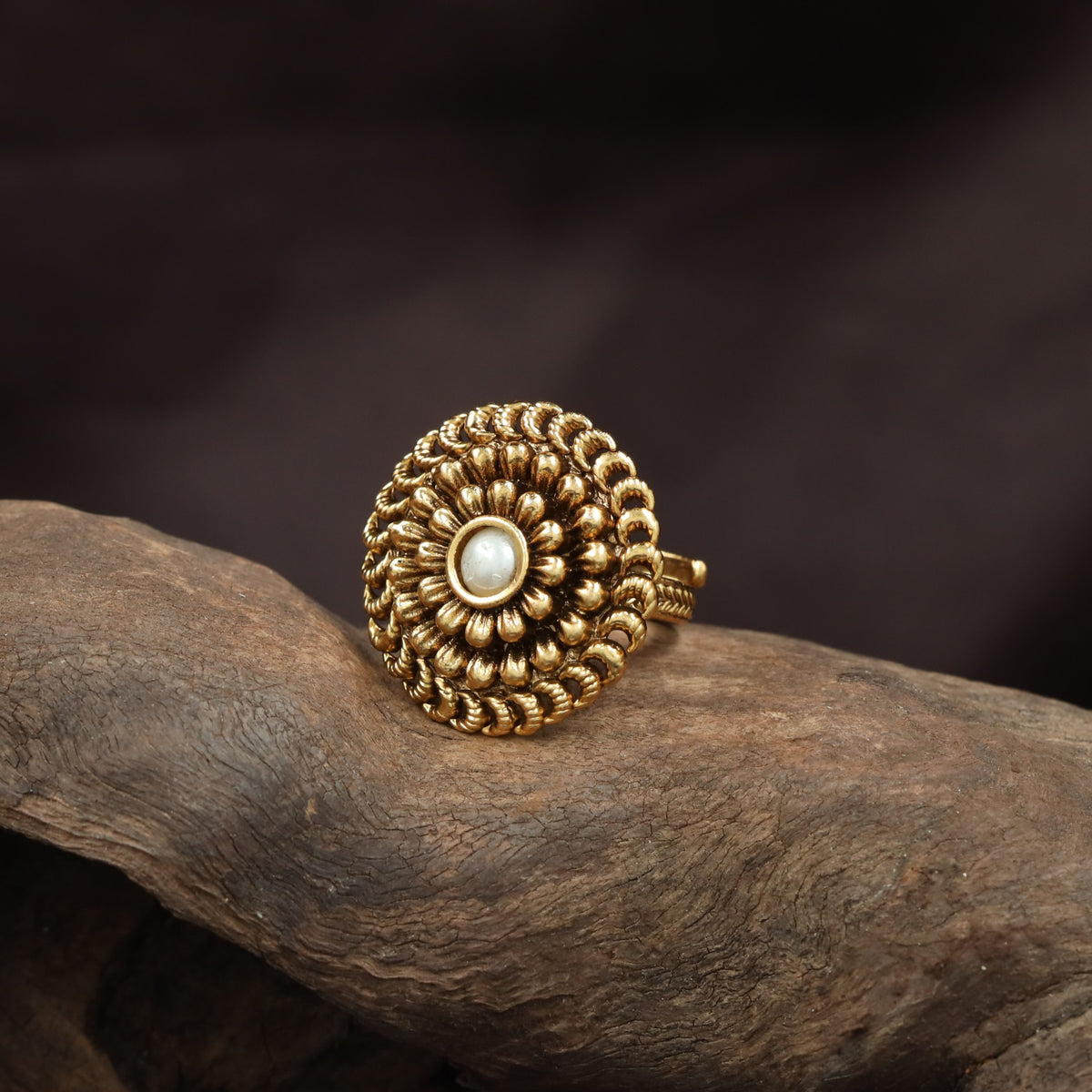 Luxury Antique Finger Ring with Carved Loop Framework
