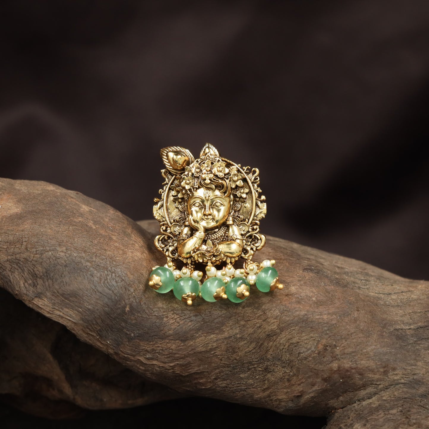 Grand Antique Finger Ring framed by Krishna Embossed Borders