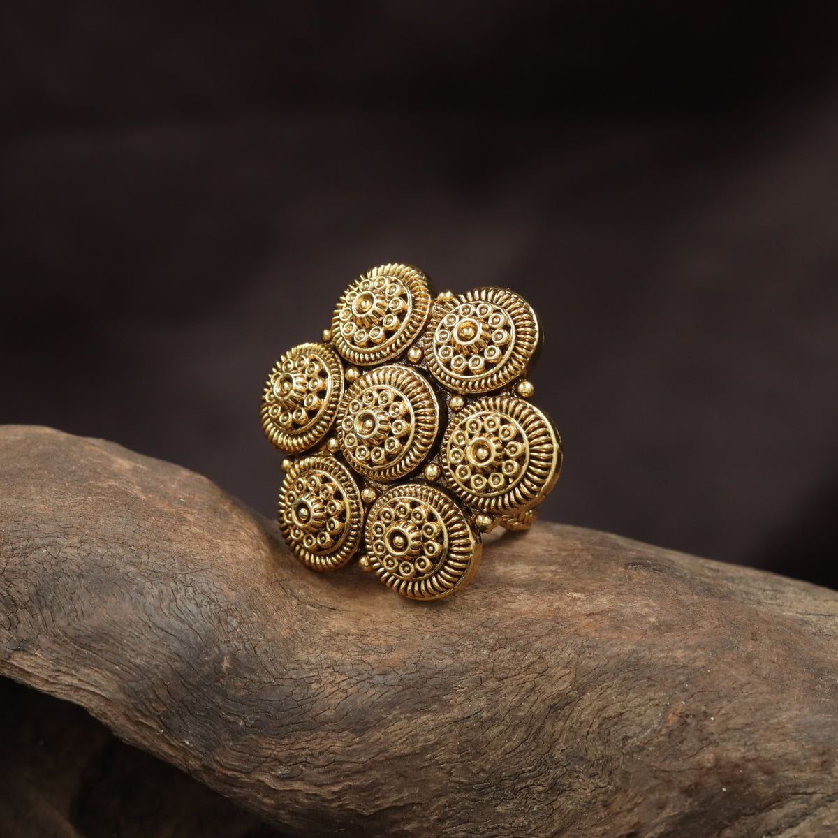 Traditional Multi Disc Antique Finger Ring With Floral Pattern