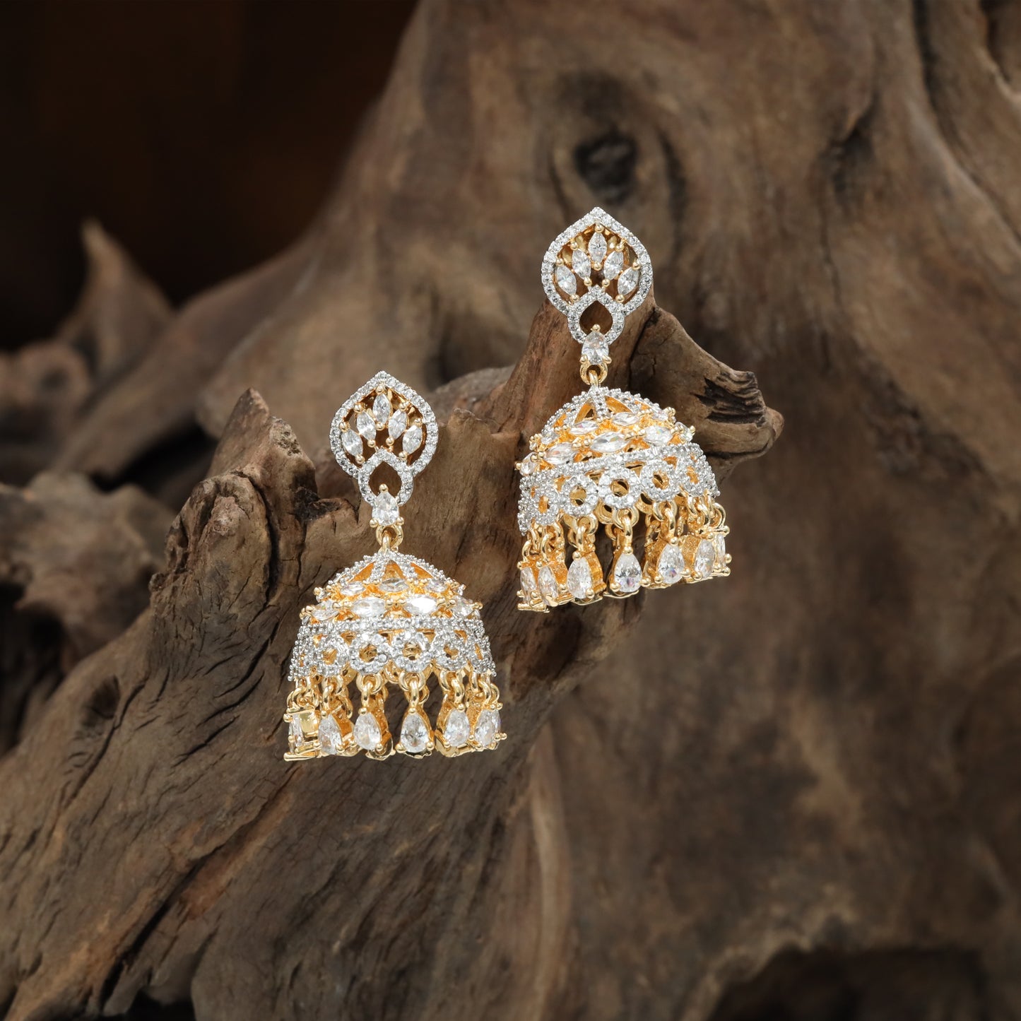 Velvet Dome GJ Jumka with Open Lattice Detailing and Dangling Drops