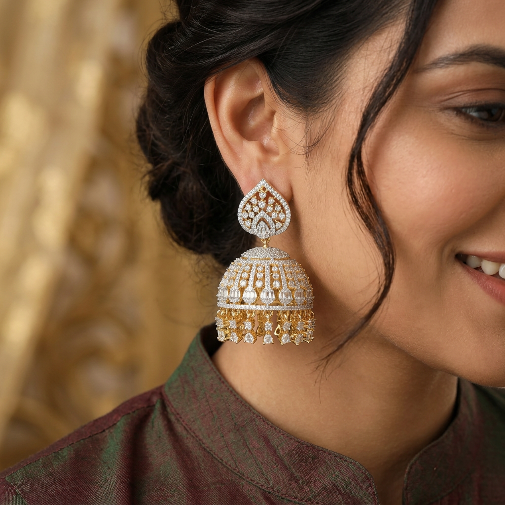 Pear Drop Crown GJ Jumka with Crystal Fringe Border