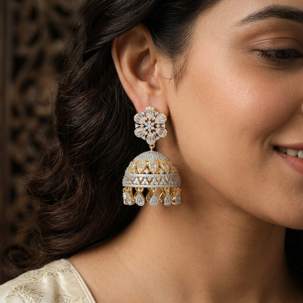 Floral Cluster GJ Jumka with Hanging Pear Fringe