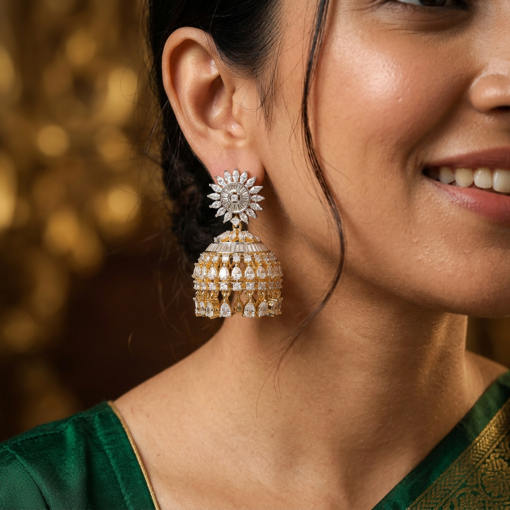 Empire floral Gj Jumka with linked drop arrangement