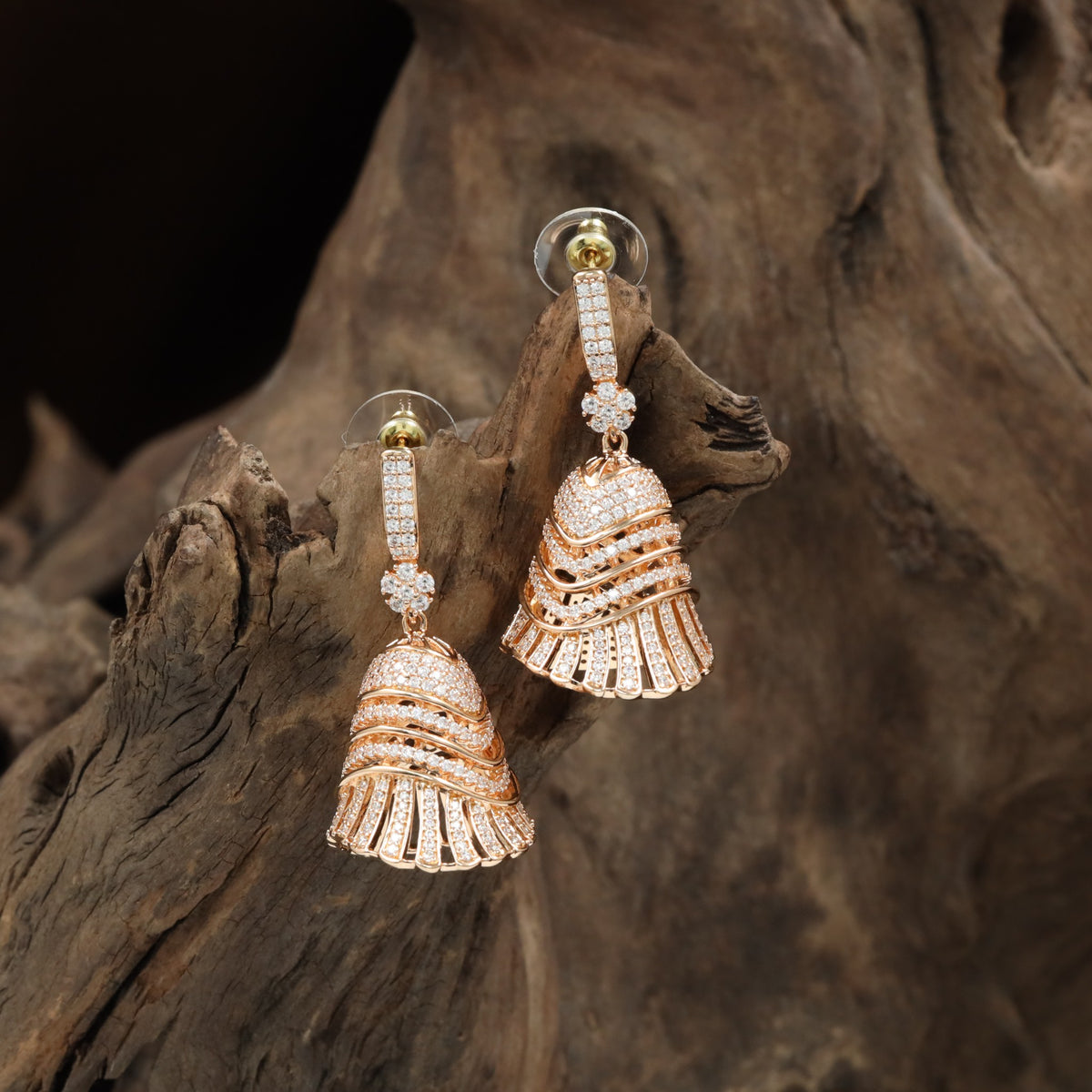 Majestic curve rose gold Jumka with striped lower styling