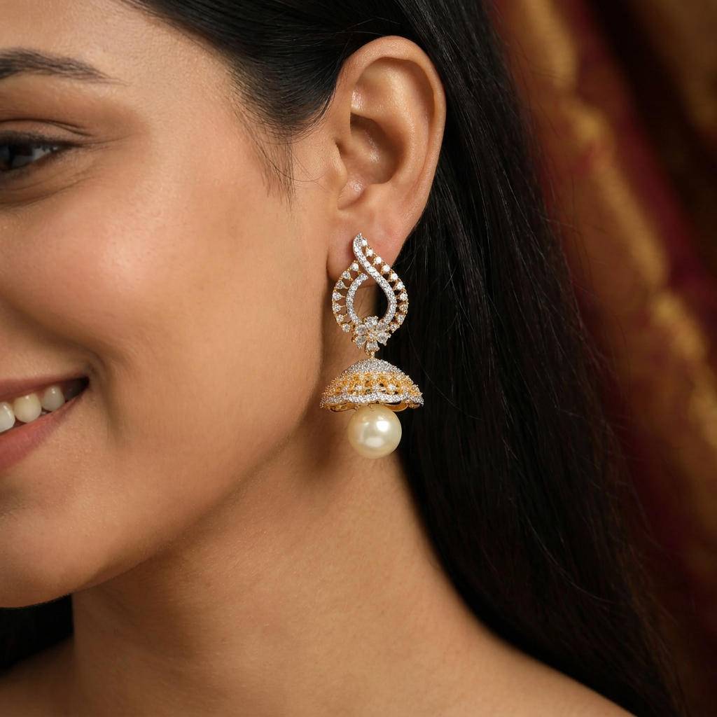 Flared arch Gj Jumka with suspended pearl drop